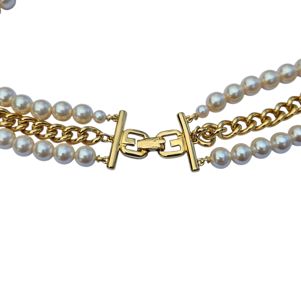 Vintage Givenchy Necklace Multistrand Faux Pearl Gold Chain Dressy Gala Necklace - Picture 8 of 16